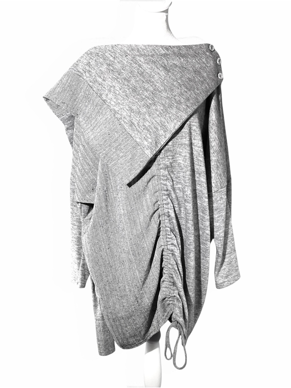 PRETTY ANGEL Grey Tweed Panel Oversized Tunic Sweater Detachable Scarf L - Picture 2 of 14